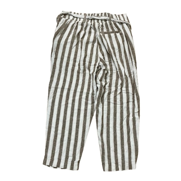 Suzy Shier Linen Blend Tan and Cream Casual Ribbon Waist Pants | Sz Medium - Picture 2 of 7